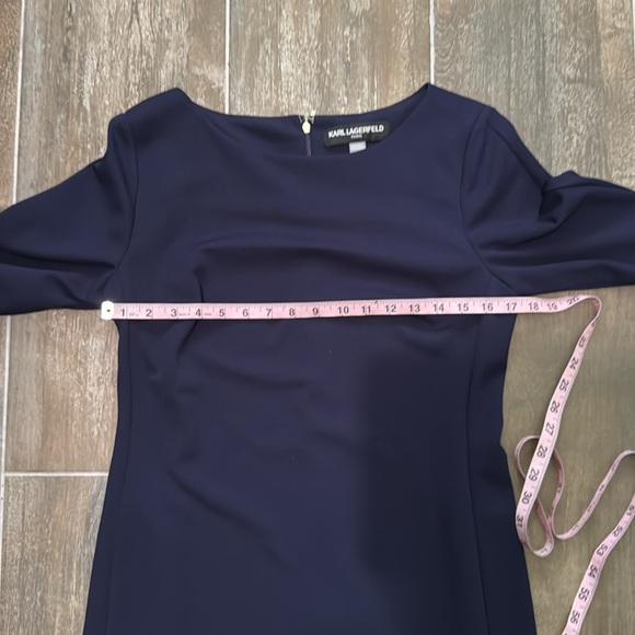 Karl Lagerfeld Paris Women's Navy Blue Tulip Sleeve Crepe Dress - Picture 7 of 8